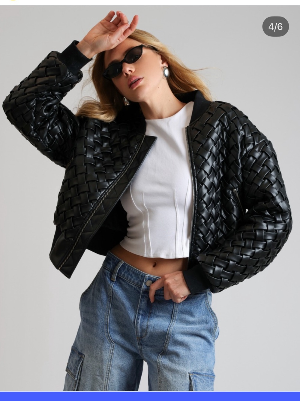 Avec Les Filles WOVEN FAUX-EVER LEATHER™ BOMBER JACKET size medium